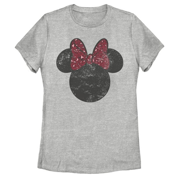 Women's Mickey & Friends Minnie Mouse Distressed Leopard Bow Graphic Tee Athletic Heather 2X Large