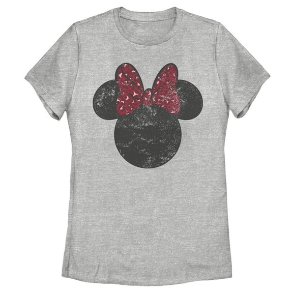 Women's Mickey & Friends Minnie Mouse Distressed Leopard Bow  Graphic Tee Athletic Heather X Large