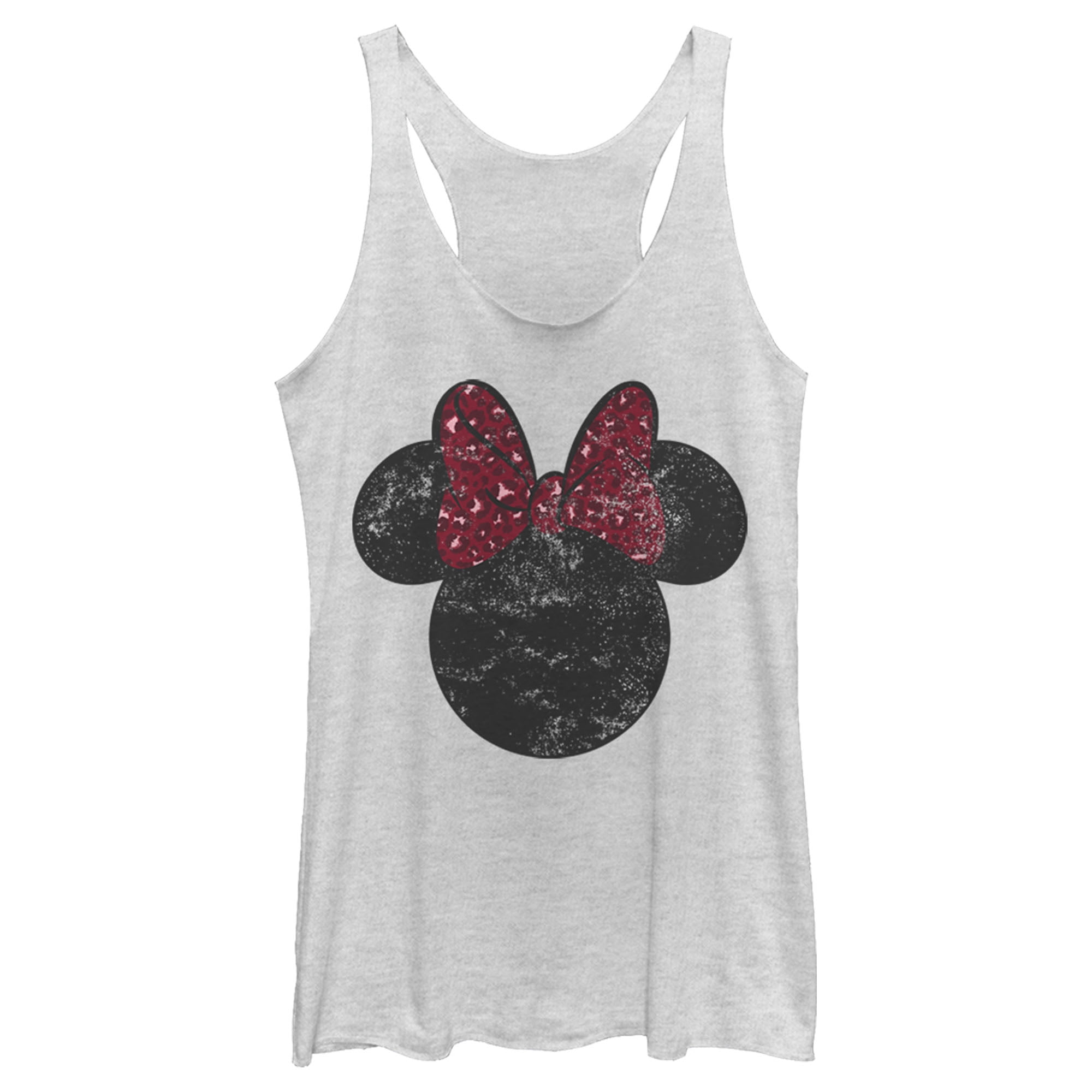 Women's Mickey & Friends Minnie Mouse Distressed Leopard Bow Racerback Tank  Top White Heather 2X Large 