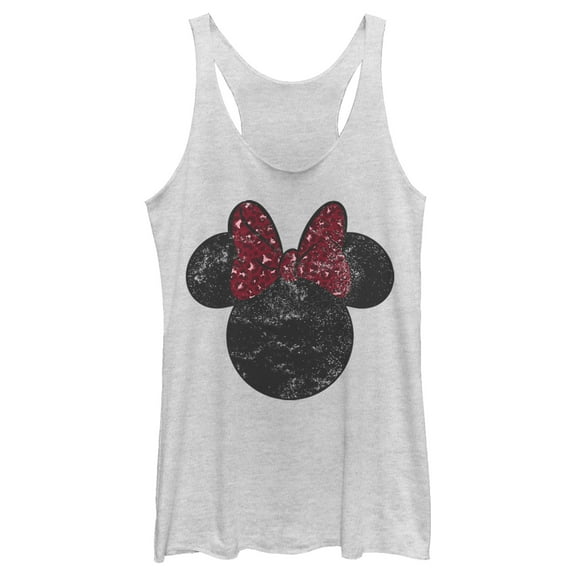 Women's Mickey & Friends Minnie Mouse Distressed Leopard Bow  Racerback Tank Top White Heather Medium