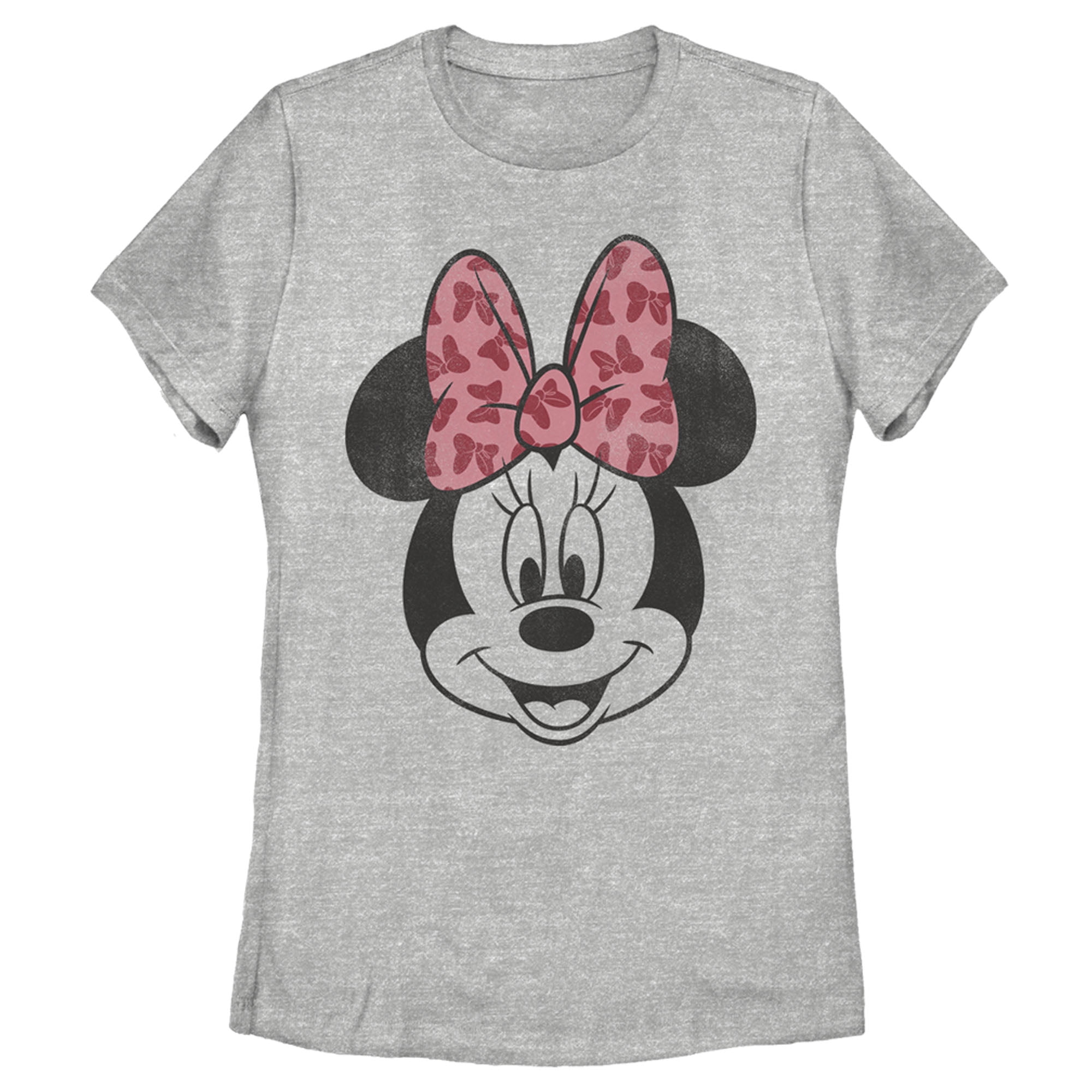 Women\'s Mickey & Friends Minnie Mouse Distressed Pink Bow Graphic Tee  Athletic Heather Large