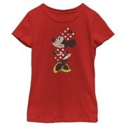 Girl's Mickey & Friends Minnie Mouse Portrait Distressed Graphic Tee Red X Large
