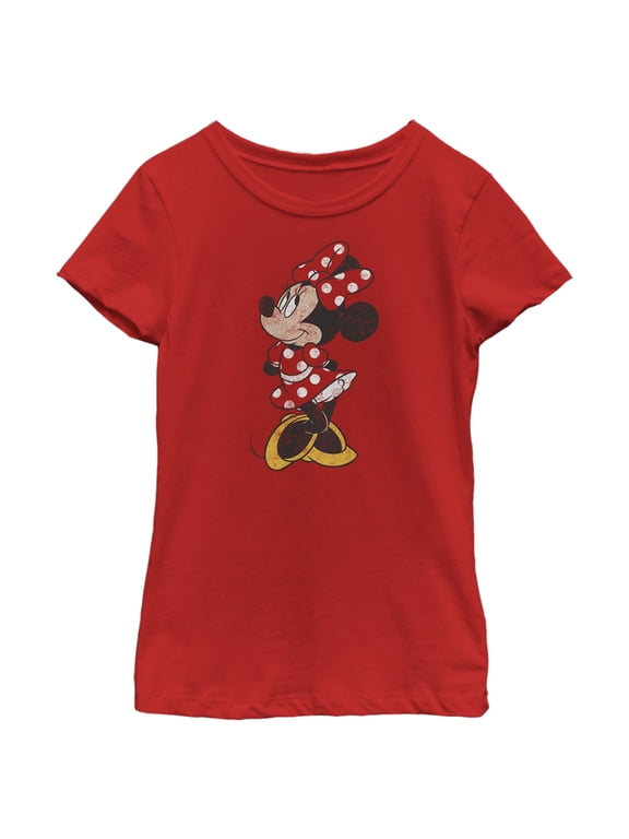 Girl's Mickey & Friends Minnie Mouse Portrait Distressed Graphic Tee Red X Large