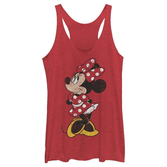 Women's Mickey & Friends Minnie Mouse Portrait Distressed Racerback Tank Top Red Heather Large