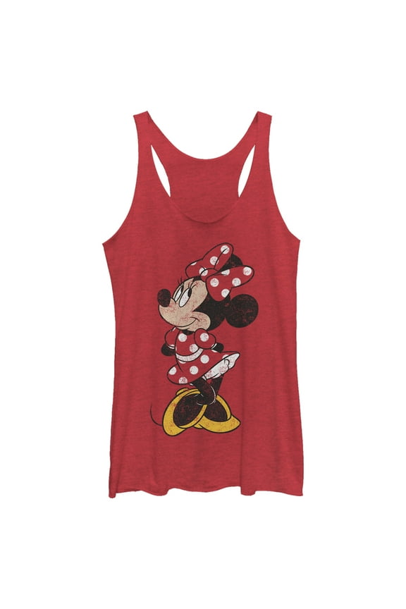 Women's Mickey & Friends Minnie Mouse Portrait Distressed Racerback Tank Top Red Heather Large