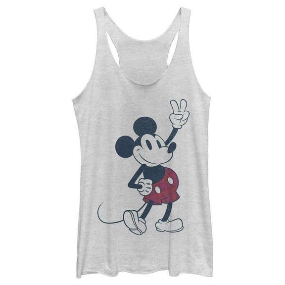 Women's Mickey & Friends Plaid Mickey Mouse Retro  Racerback Tank Top White Heather 2X Large