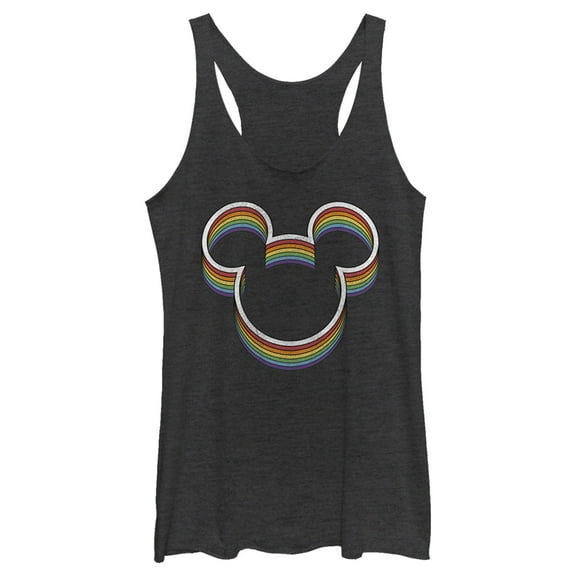 Women's Mickey & Friends Rainbow Logo Racerback Tank Top Black Heather Large