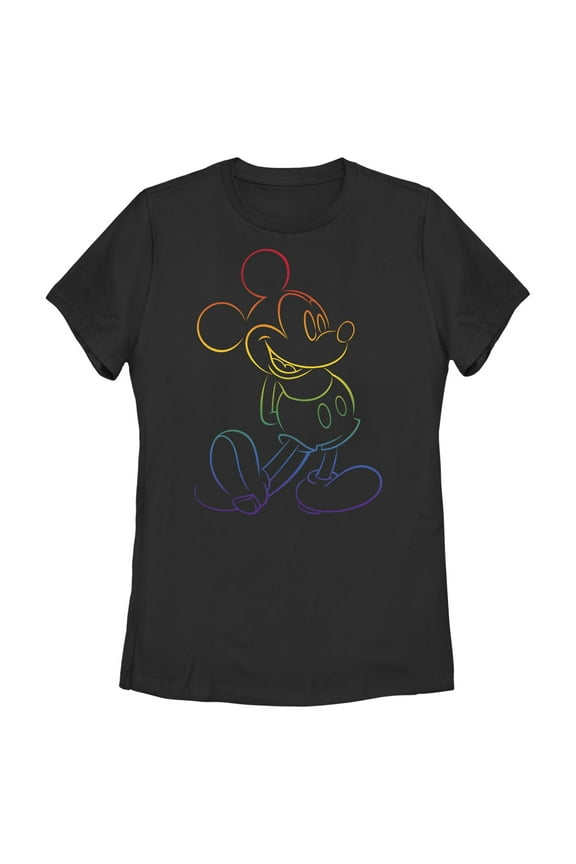 Women's Mickey & Friends Rainbow Mickey Mouse Outline Graphic Tee Black Medium