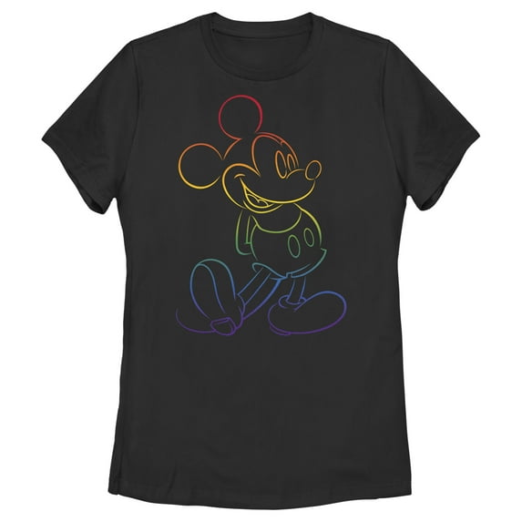 Women's Mickey & Friends Rainbow Mickey Mouse Outline Graphic Tee Black Small