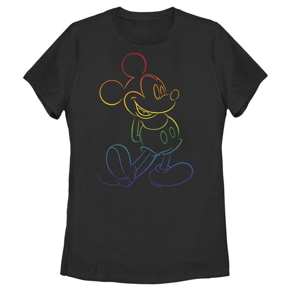 Women's Mickey & Friends Rainbow Mickey Mouse Outline Graphic Tee Black X Large