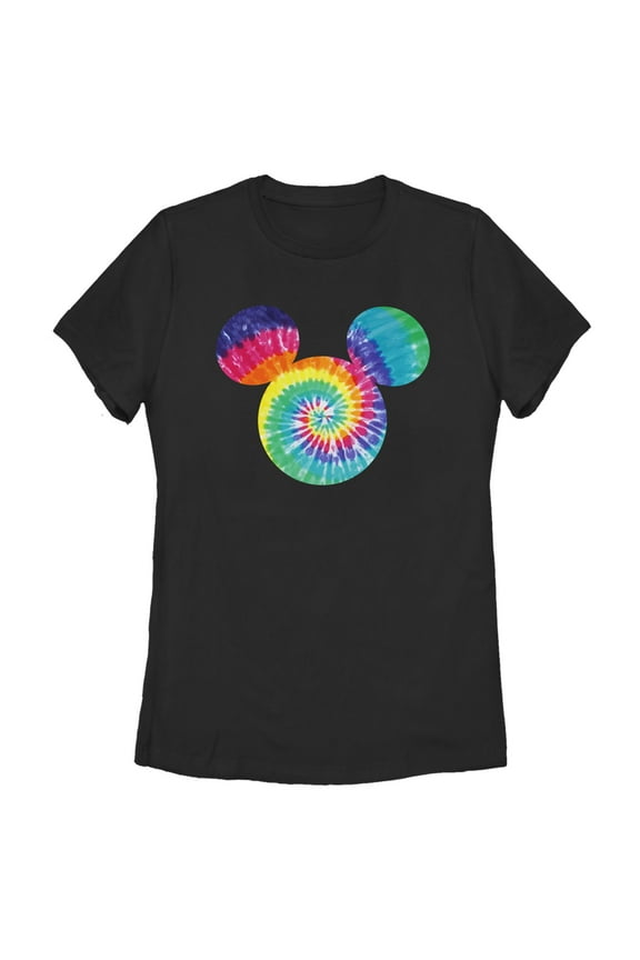 Women's Mickey & Friends Rainbow Tie-Dye Mickey Mouse Logo  Graphic Tee Black Medium