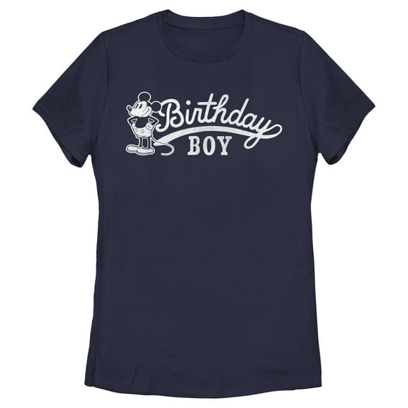 Women's Mickey & Friends Retro Birthday Boy Graphic Tee Navy Blue Small