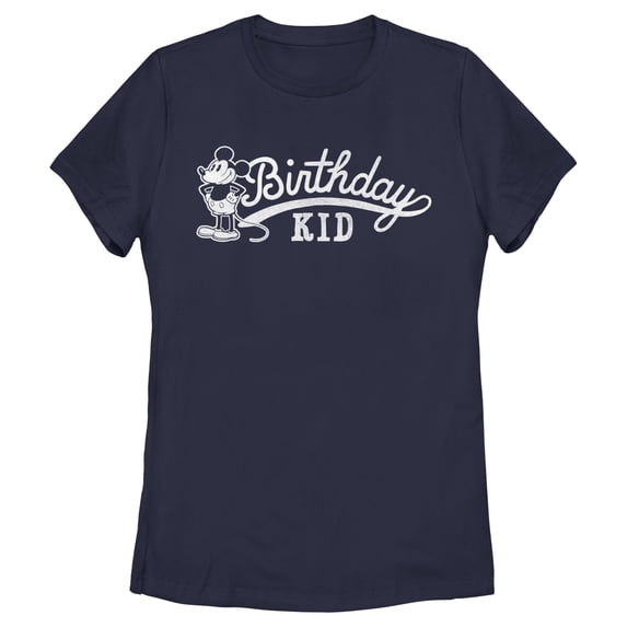Women's Mickey & Friends Retro Birthday Kid Graphic Tee Navy Blue Large