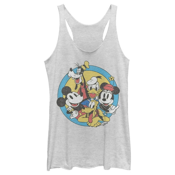 Women's Mickey & Friends Retro Buddies  Racerback Tank Top White Heather Large