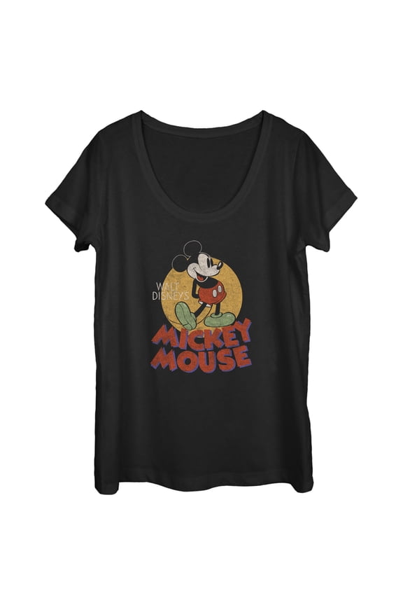 Women's Mickey & Friends Retro Distressed Spotlight Scoop Neck Black Medium