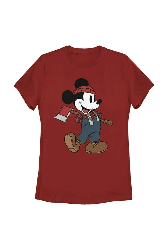 Women's Mickey & Friends Retro Lumberjack Mickey Mouse  Graphic Tee Red X Large
