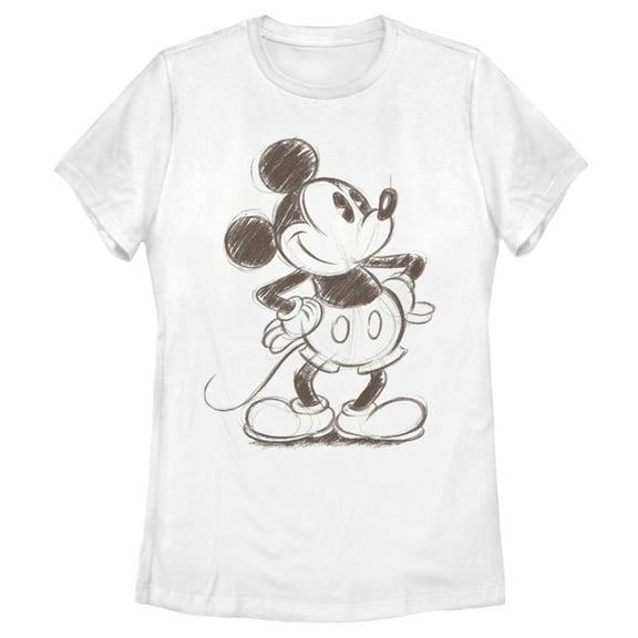Women's Mickey & Friends Retro Mickey Mouse Sketch Graphic Tee White Small
