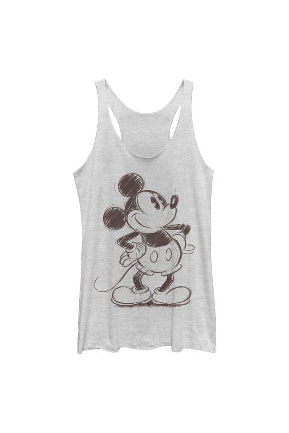 Women's Mickey & Friends Retro Mickey Mouse Sketch Racerback Tank Top White Heather Large