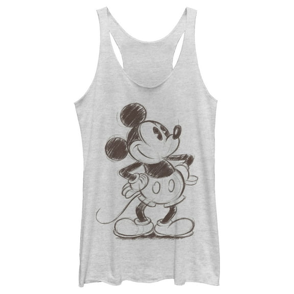 Women's Mickey & Friends Retro Mickey Mouse Sketch  Racerback Tank Top White Heather Small