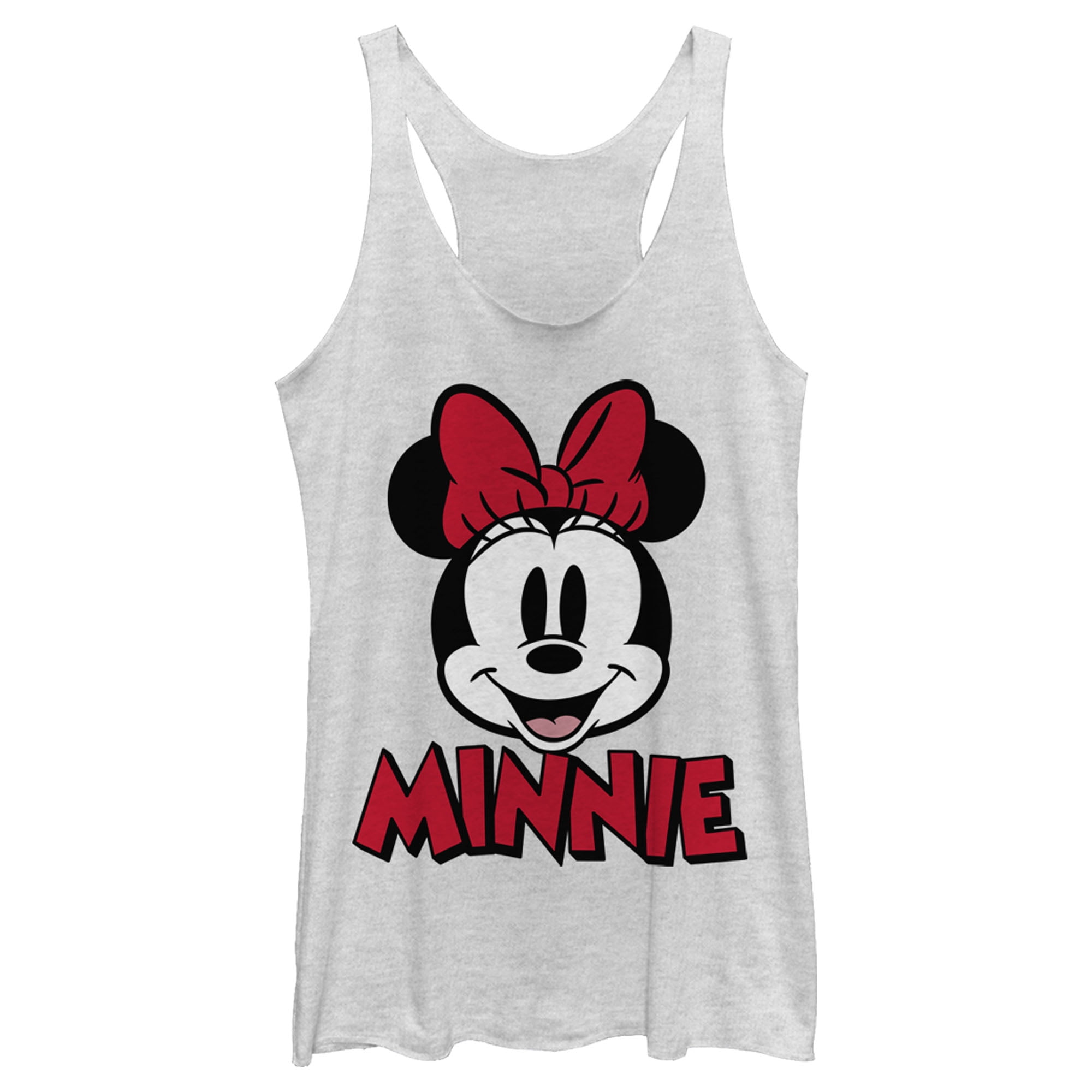 Women s Mickey Friends Retro Minnie Mouse Big Face Racerback Tank Top White Heather 2X Large
