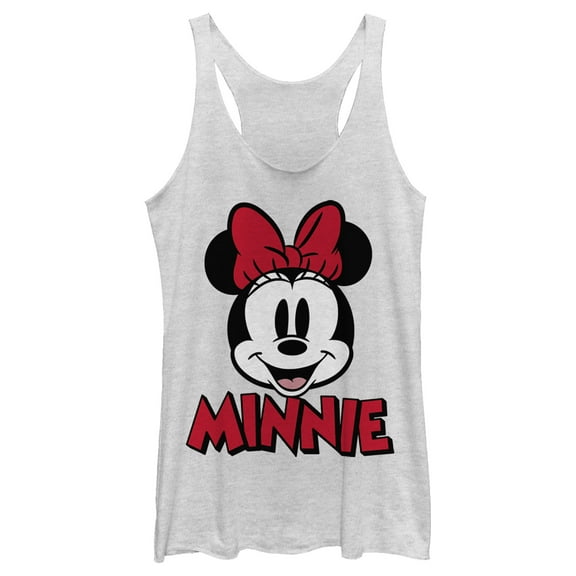 Women's Mickey & Friends Retro Minnie Mouse Big Face Racerback Tank Top White Heather X Small