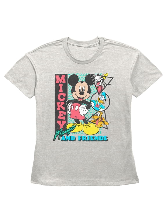 Women's Mickey & Friends Retro Shapes Group Graphic Tee Oatmeal Large