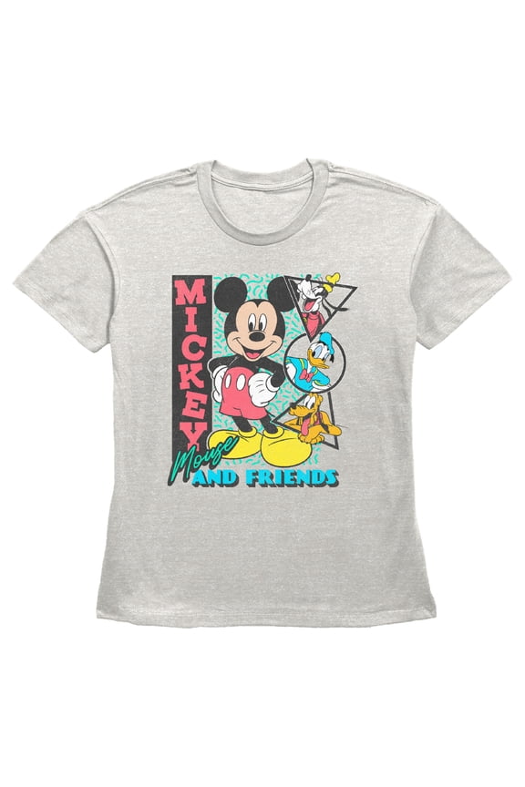 Women's Mickey & Friends Retro Shapes Group Graphic Tee Oatmeal Large