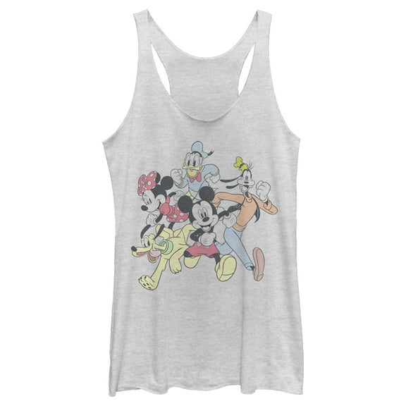 Women's Mickey & Friends Running Group Shot  Racerback Tank Top White Heather Medium