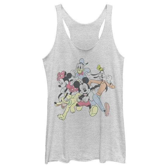 Women's Mickey & Friends Running Group Shot Racerback Tank Top White Heather X Large