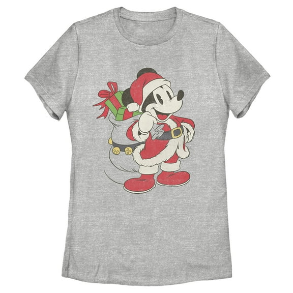 Women's Mickey & Friends Santa Mouse Graphic Tee Athletic Heather X Large