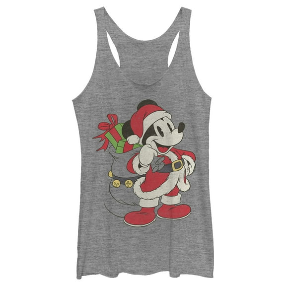 Women's Mickey & Friends Santa Mouse  Racerback Tank Top Gray Heather X Small