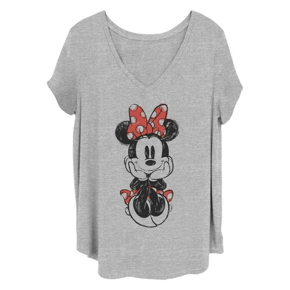 Women's Mickey & Friends Sitting Minnie Red Sketch  Graphic T-Shirt