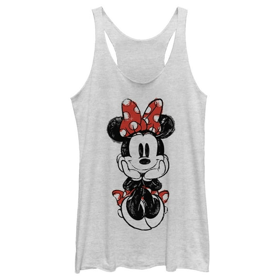 Women's Mickey & Friends Sitting Minnie Sketch  Racerback Tank Top White Heather Medium