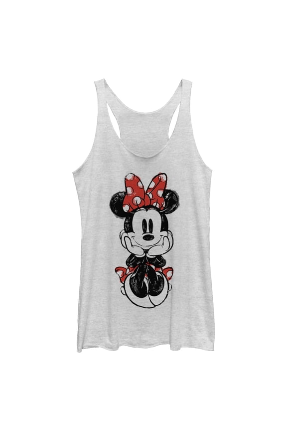 Women's Mickey & Friends Sitting Minnie Sketch Racerback Tank Top White Heather Medium