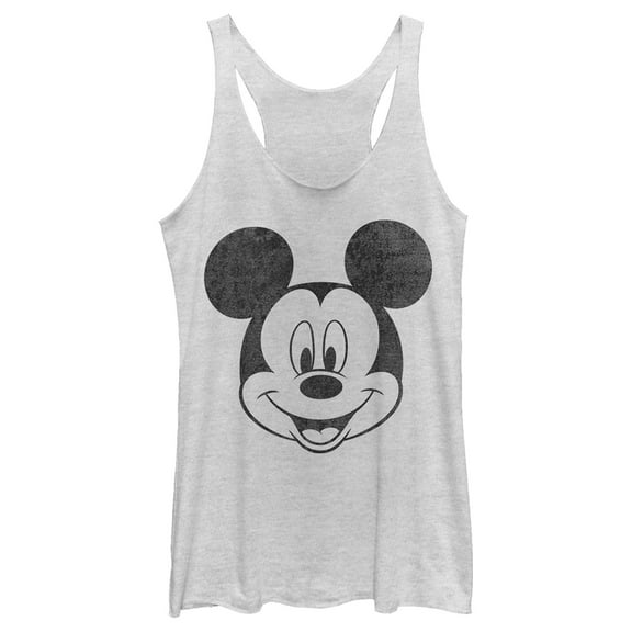 Women's Mickey & Friends Smiling Mickey Mouse Distressed  Racerback Tank Top White Heather X Large