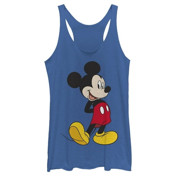 Women's Mickey & Friends Smiling Mickey Mouse Portrait Racerback Tank Top Royal Blue Heather Medium
