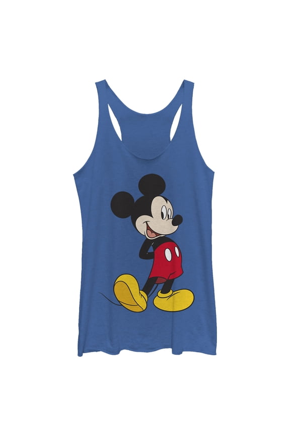 Women's Mickey & Friends Smiling Mickey Mouse Portrait Racerback Tank Top Royal Blue Heather Small