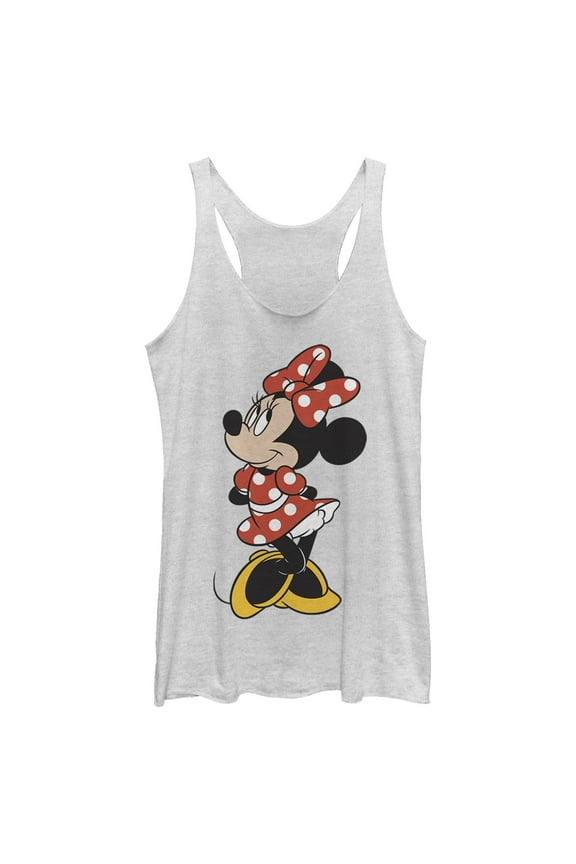 Women's Mickey & Friends Smiling Minnie Mouse Portrait Racerback Tank Top White Heather Small