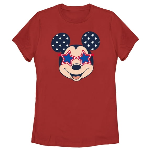 Women's Mickey & Friends Star Sunglasses Graphic Tee Red 2X Large