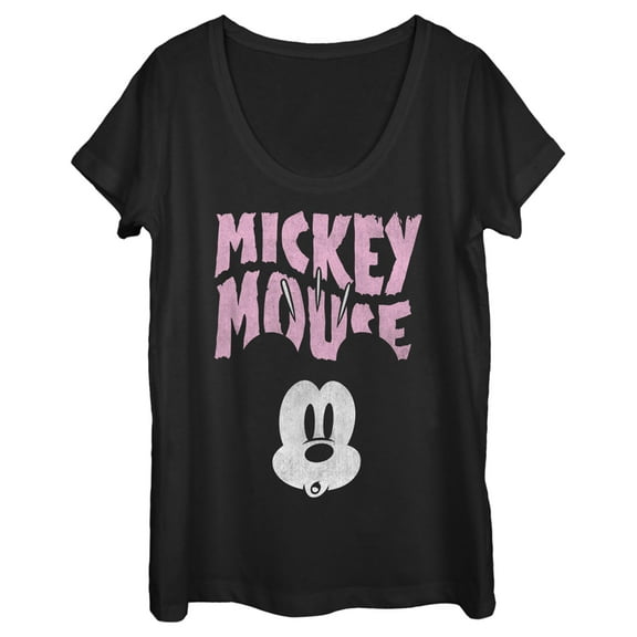 Women's Mickey & Friends Surprised Pink Logo  Scoop Neck Black X Large