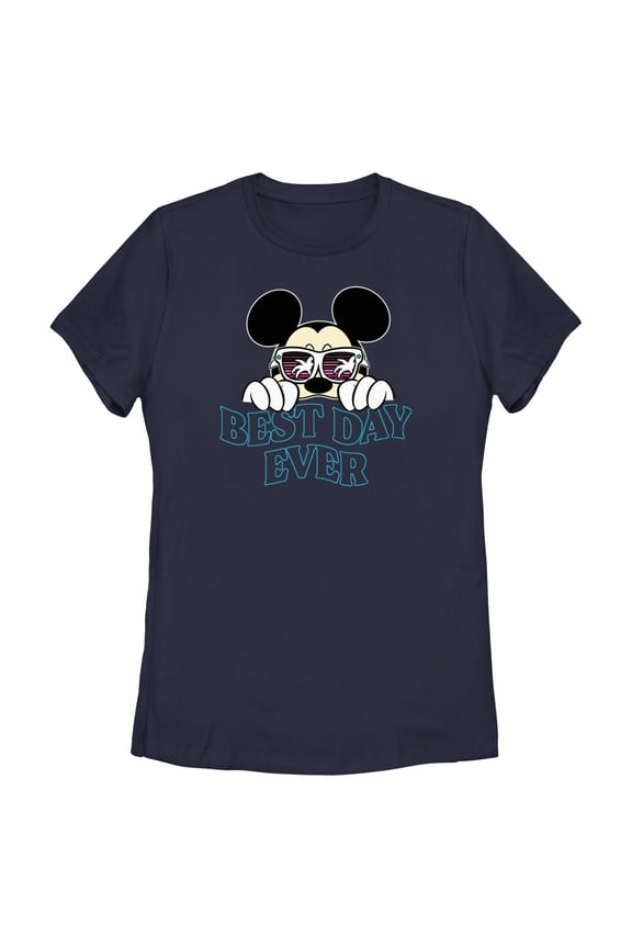 Women's Mickey & Friends Tropical Best Day Ever Graphic Tee Navy Blue Small