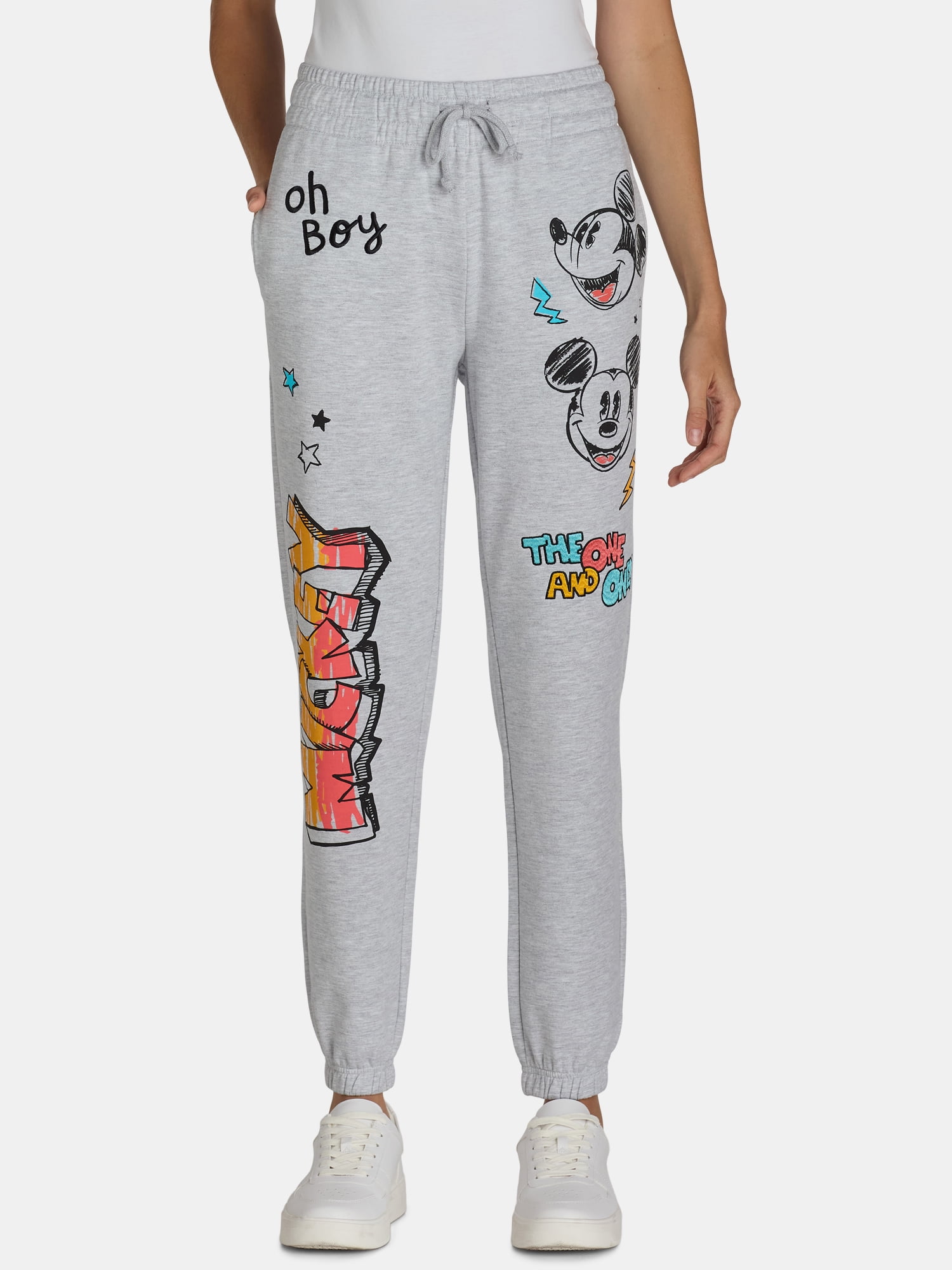 Mickey Mouse Women s Embroidered Graphic Print Joggers 29 Inseam Sizes XXS XXL