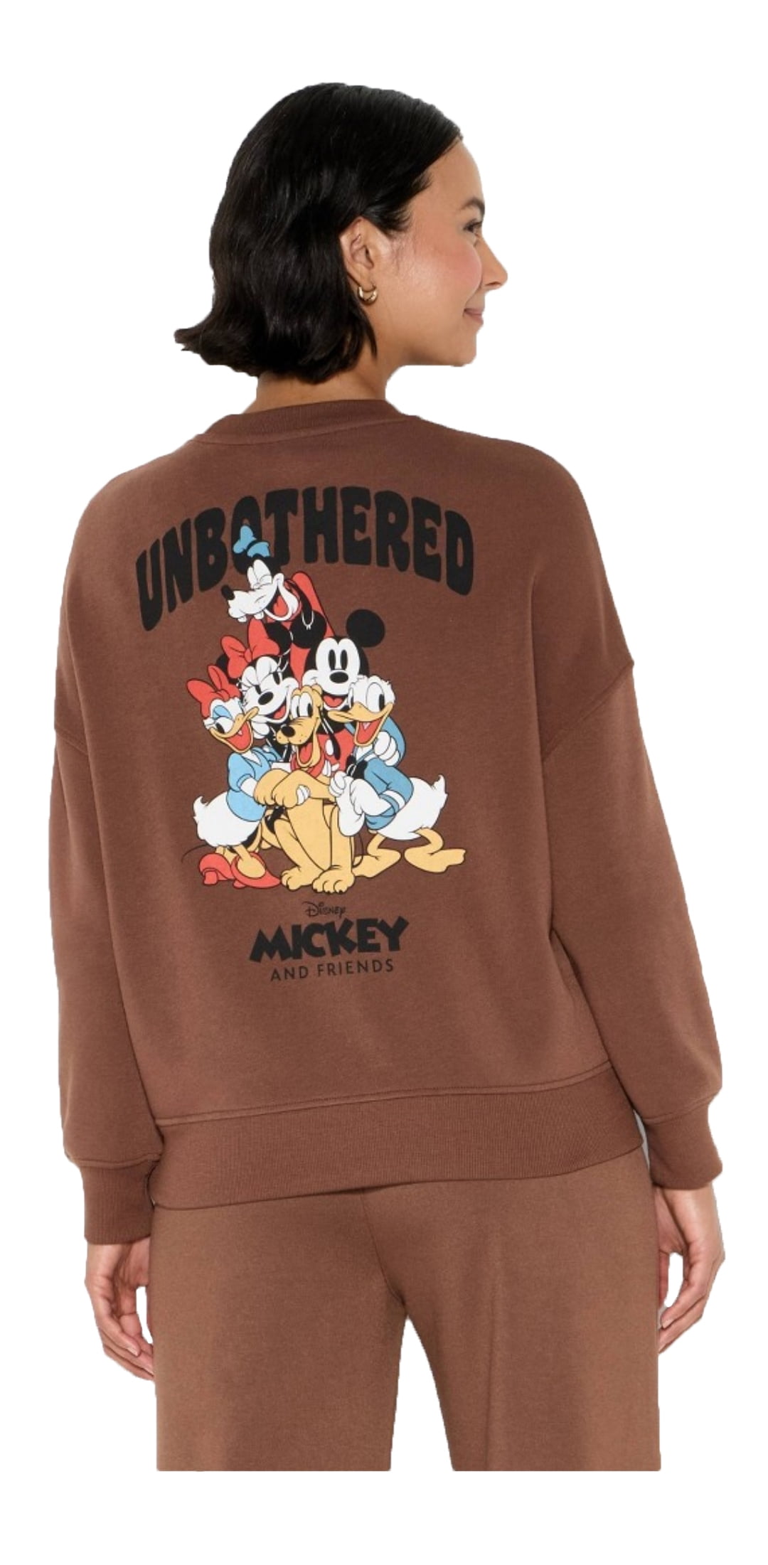 Women's Mickey Mouse Brown Fleece Graphic Pullover Sweatshirt