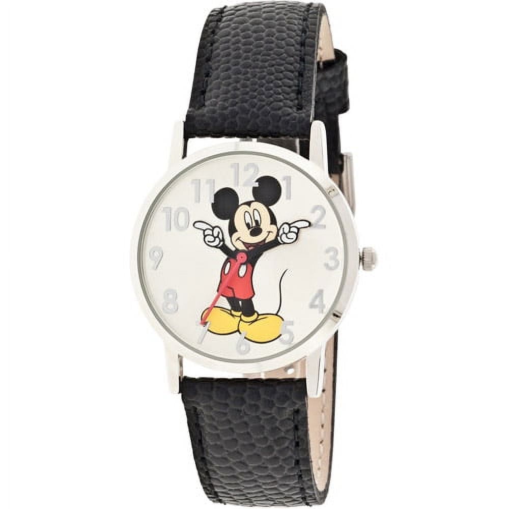 Women's Mickey Mouse Molded-Hands Black Watch, Genuine Leather