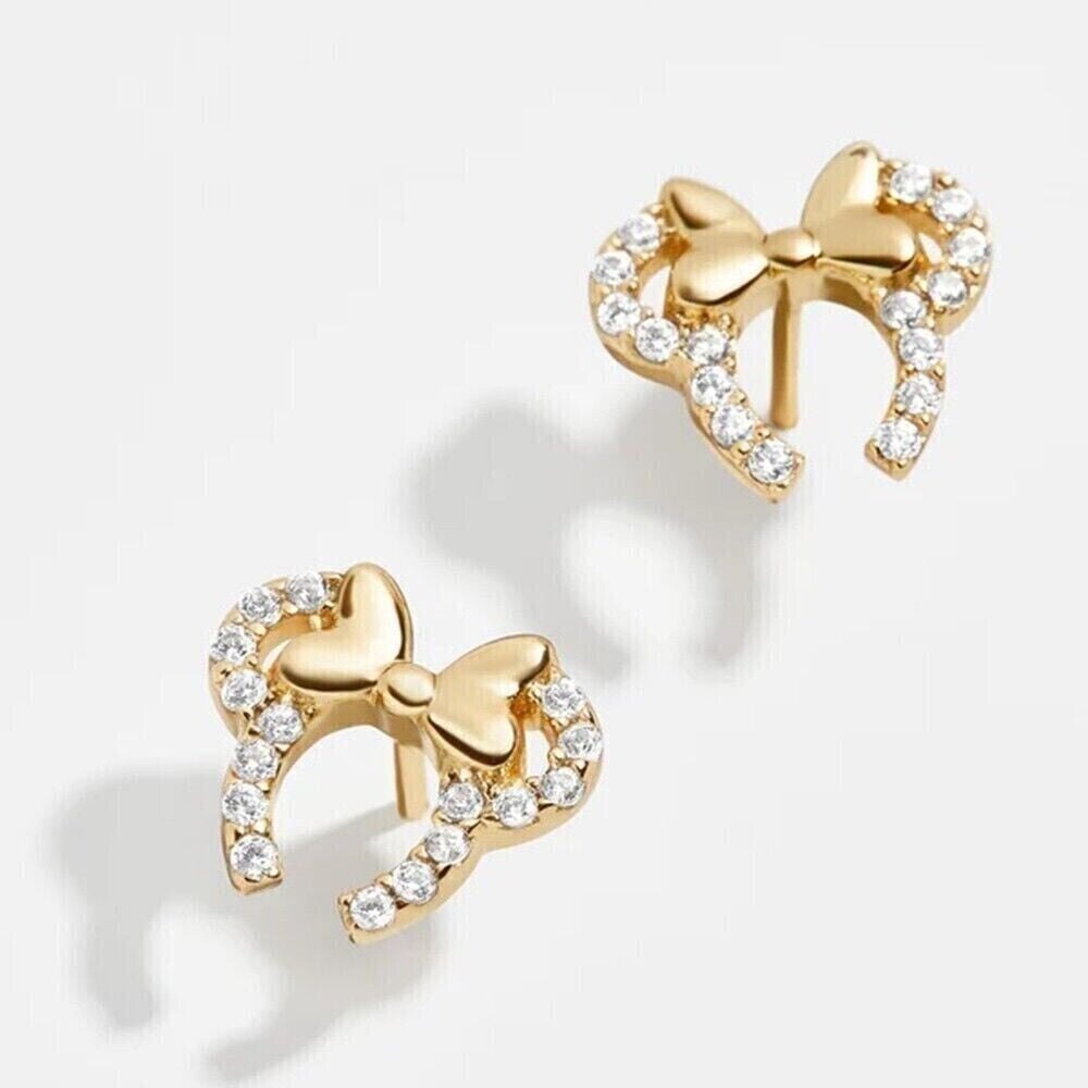 PASO JEWELS Women's Mickey Mouse Stud Earrings 1 Ct Round Cut Lab Created Diamond 14K Yellow Gold Plated Silver