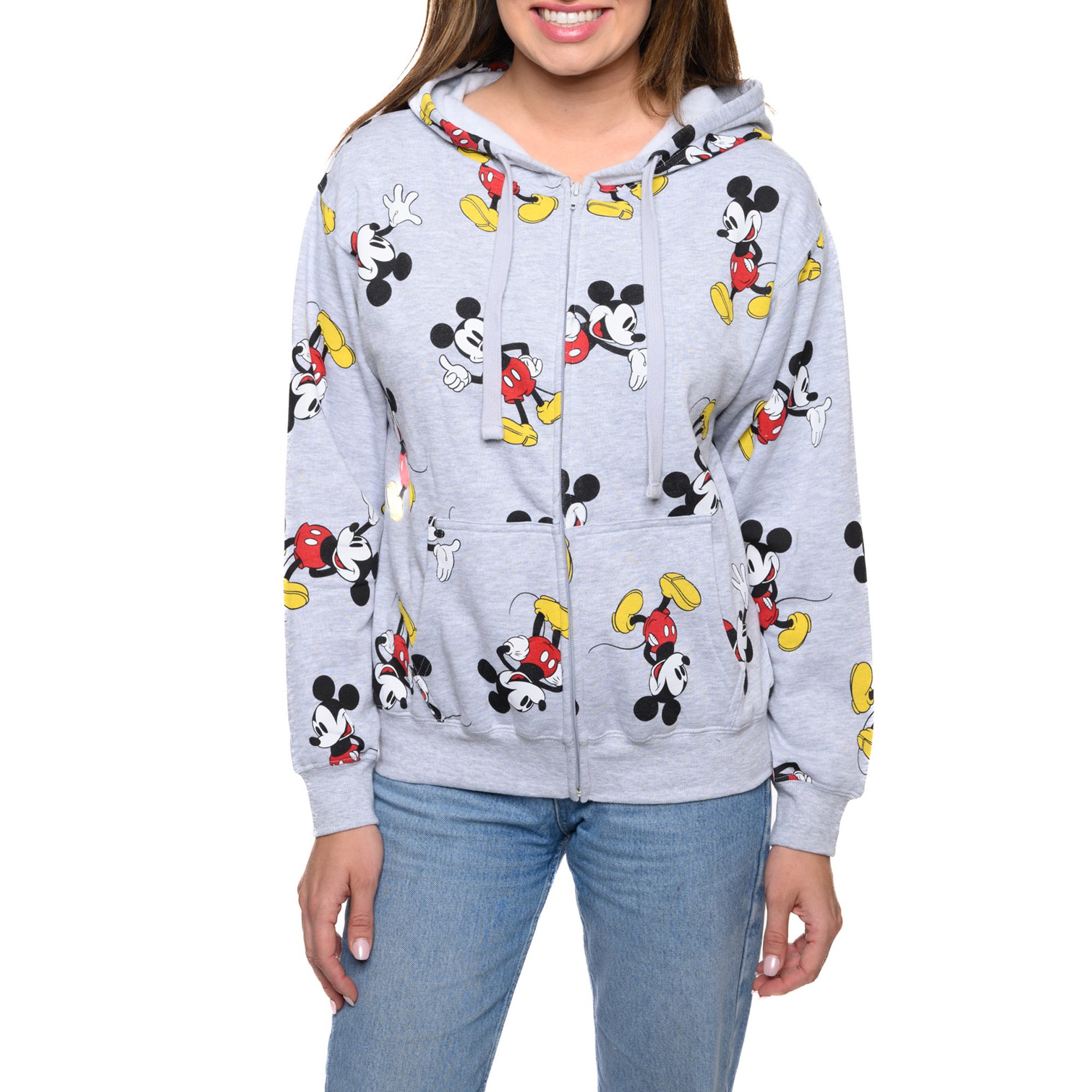 Women's Mickey Mouse Zip Hoodie All-Over Sweatshirt Heather Gray -  Walmart.com