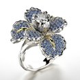 thumbnail image 1 of Women's Micro Pave Full Diamond Iris Two-Tone Blue Topaz Flower Ring, 1 of 2