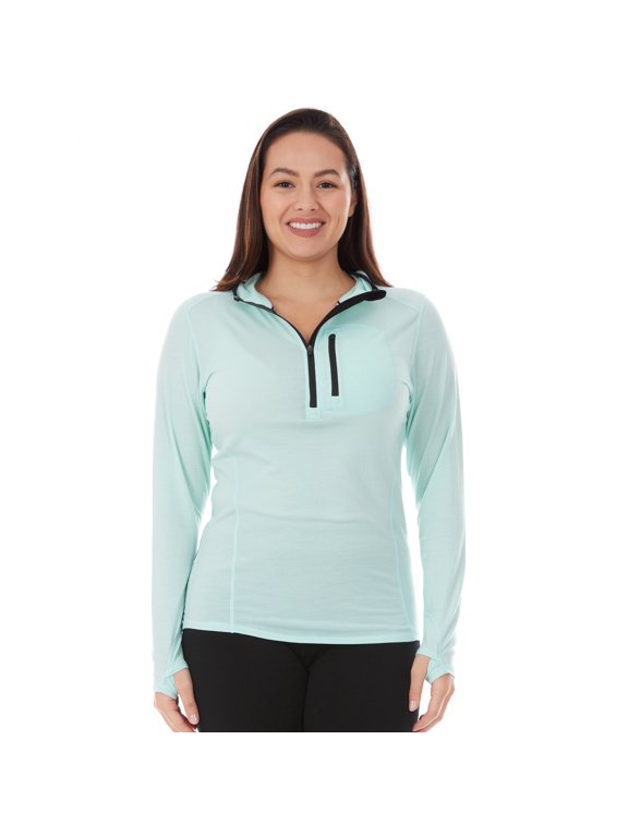 Women's Microweight Merino Wool 1/4 Zip Sun Hoodie - Mint - Medium