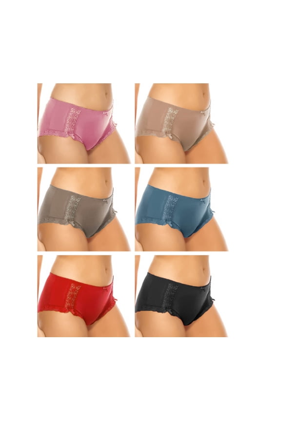 Women's Microfiber Lingerie Underwear Shorts Lace Briefs Boyshorts 12 Pack (L)