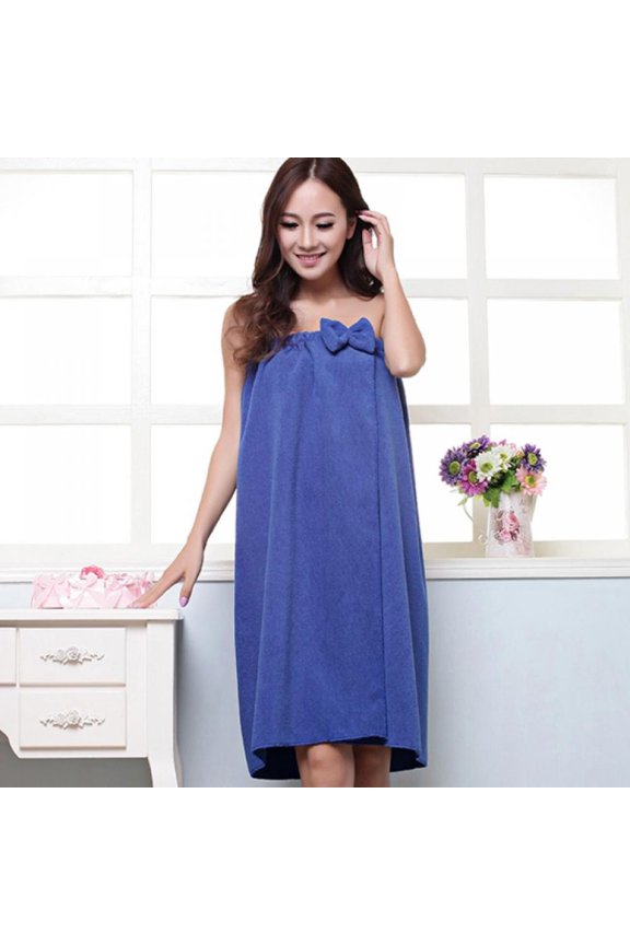 Women's Microfiber Soft Shower Body Spa Bath Wrap Towel Bathrobe Bath Robe (Dark Blue)
